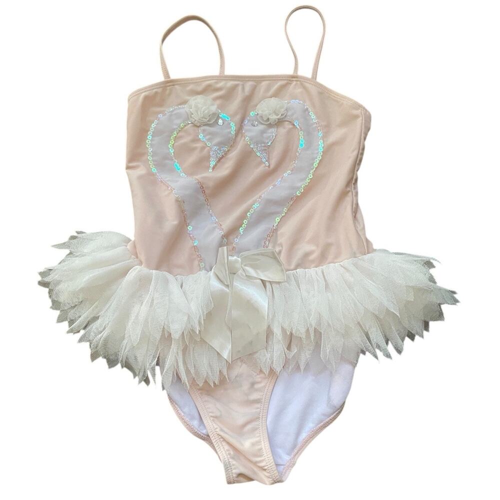 Chasing Fireflies Pink Swan Leotard Girls 10 Tulle Tutu Ballerina Sequin Costume